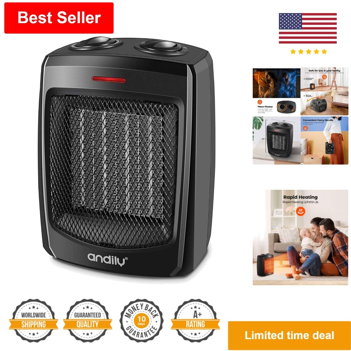 Portable Space Heater with Thermostat Ceramic Small Heater for