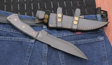 Horizontal Carry Fixed Blade Knife 12 Inches Overall Leather Sheath Black Blade