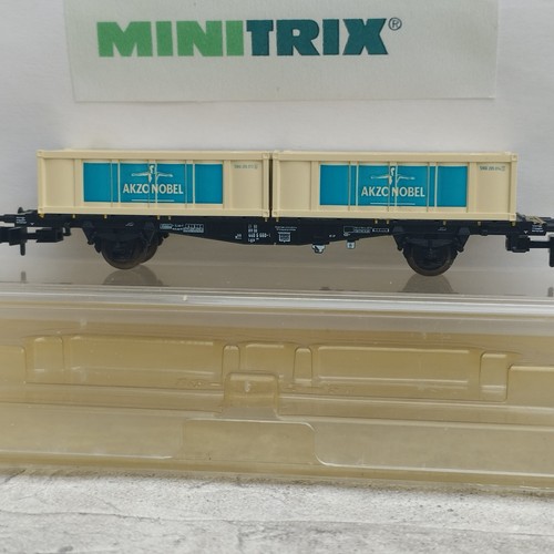 MINITRIX 13973 K, Containertragwagen, "AKZON NOBEL- sikkens ", DB, Ep IV, VP. | Condition: Gebraucht