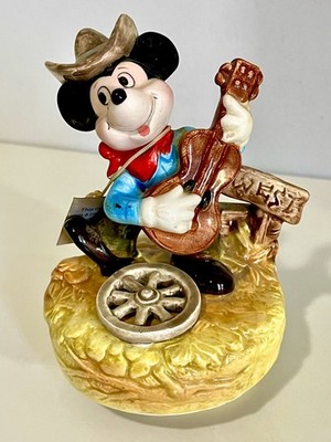 Vintage Schmid Disney Cowboy Mickey Mouse Music Box Western With Tag Works ￼