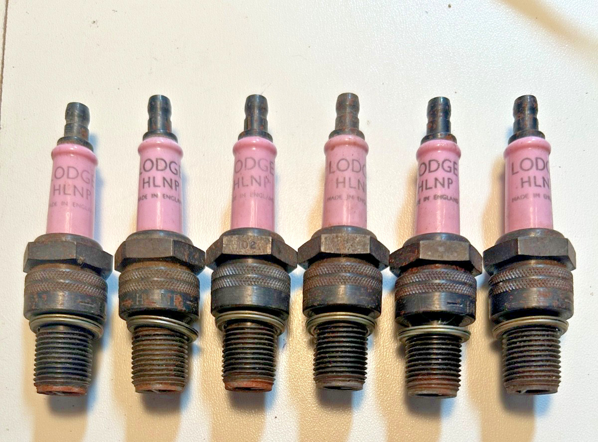 6 Used Vintage Lodge HLNP Platinum Spark Plug 14mm X 3/4 Reach Plugs British