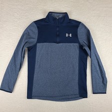 Under Armour Sweater Mens Small Blue Navy Fleece Loose Coldgear Performance Tech