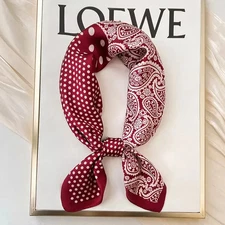 Square Scarf Polka Dot Satin Hair Band Neckerchief Head Wrap Women Scarves
