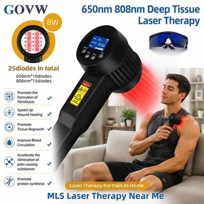 Cold Laser Device 8W Non-Invasive 650/808nm 25 Diodes Rechargeable for Home Use