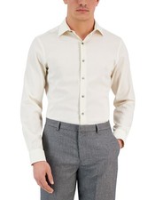 Alfani Mens Slim Fit Herringbone Dress Shirt in Tan M 15-15.5 32/33