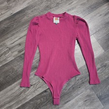 Farm Rio Long Sleeve Hot Pink Bodysuit Mock Neck Ribbed Size Small Snaps