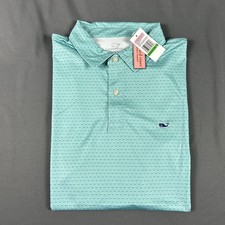 Vineyard Vines Golf Shirt Polo Whale Dot Micro Print Large Aqua Polyester