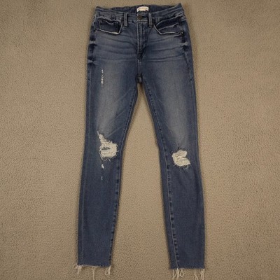 Good American Jeans Womens 4 27 Blue Good Legs Distressed Frayed Hem Skinny