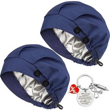 2 Pcs Satin Lined Bouffant Scrub Cap 4 Buttons Sweatband Adjustable Hat
