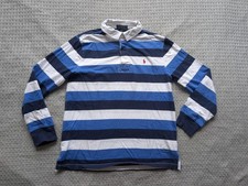 Polo Ralph Lauren Polo Shirt Boys 14-16 Blue Stripe Long Sleeve Rugby Je...