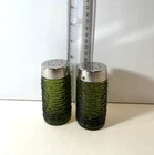 Vintage Anchor Hocking Glass Soreno Salt Pepper Shaker Set Avocado Green