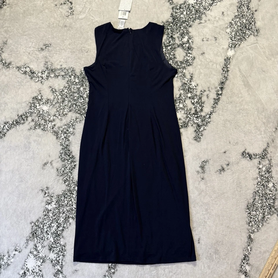 Carmen Marc Valvo Dress Womens Size M Navy Blue Lace up Grommet Trim Sheath - Image 2 of 4