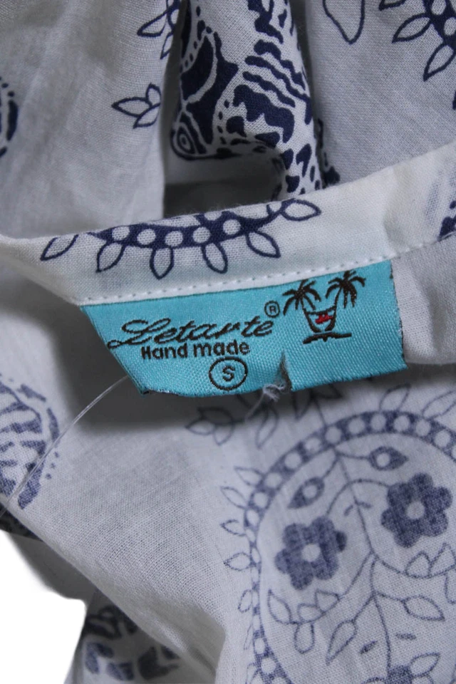 Letarte 手工制作女式长袖佩斯利 V 领衬衫白色海军蓝 S 码 — 第 4/4 张图片