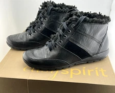 NIB Easy Spirit Esalivio Mule Women's 7.5 Black Leather Suede Ankle Wedge Boots