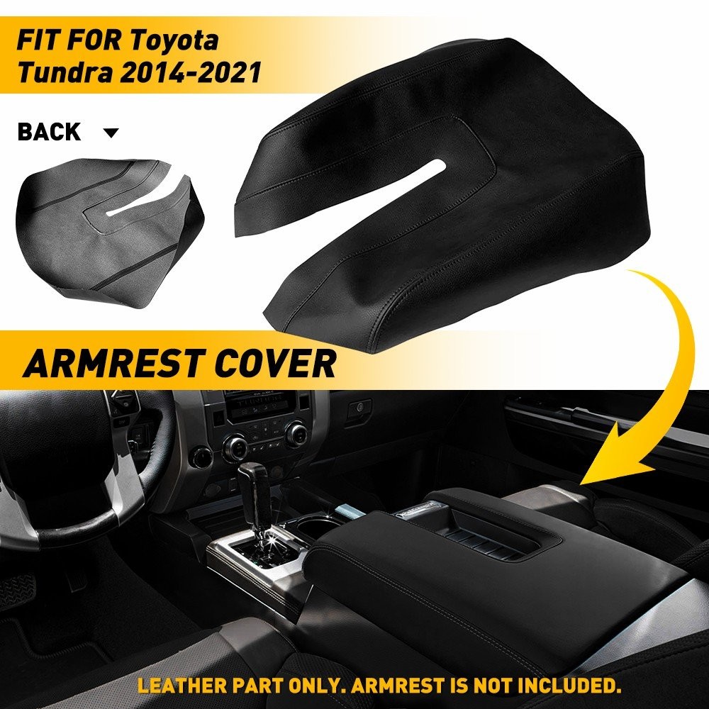 Console Armrest Leather Synthetic Cover for Toyota Tundra 2014-2019 Black Stitch