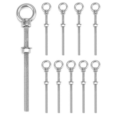 3/8''x6'' Stainless Steel Eye Bolts - 10 Pack Rigging Hardware