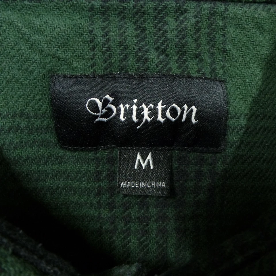 Camisa Brixton Para Hombre Mediana Verde Negra Franela a Cuadros Abotonada Manga Larga Tejida Foto 4 de 4