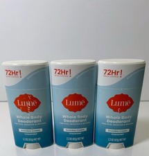 Lot of 3 Lume unscented invisible cream whole body deodorant stick 2.2 oz Ex6/30