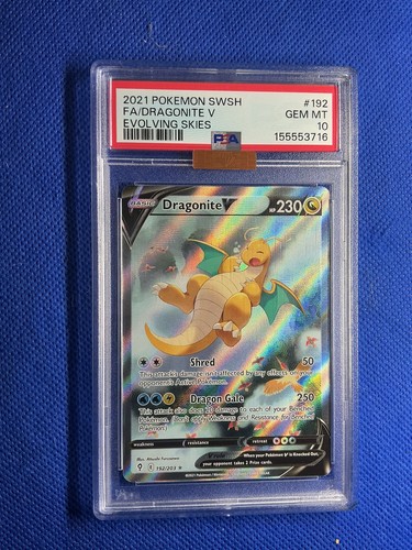 2021 POKEMON SWORD & SHIELD EVOLVING SKIES #192 FULL ART/DRAGONITE V PSA 10