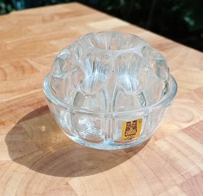 Vintage Französisch VMC Reims Klarglas gewölbt Blumengesteck Frosch 9 Löcher