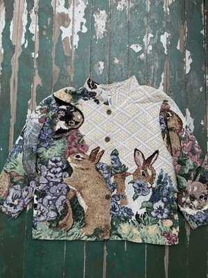 Vintage Sugar Street weavers Tapestry Button Up Jacket/sweater With Rabbits
