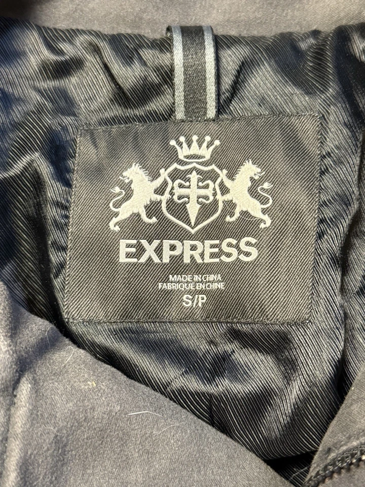 Chaqueta Express Hombre Gris Carbón Doble Pecho Estilo Militar Pequeña Foto 3 de 4