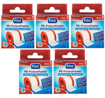 FIGO 5 x Fixierpflaster 2,5cmx5m Rollenpflaster Pflasterrolle Heftpflaster MHD 05/29