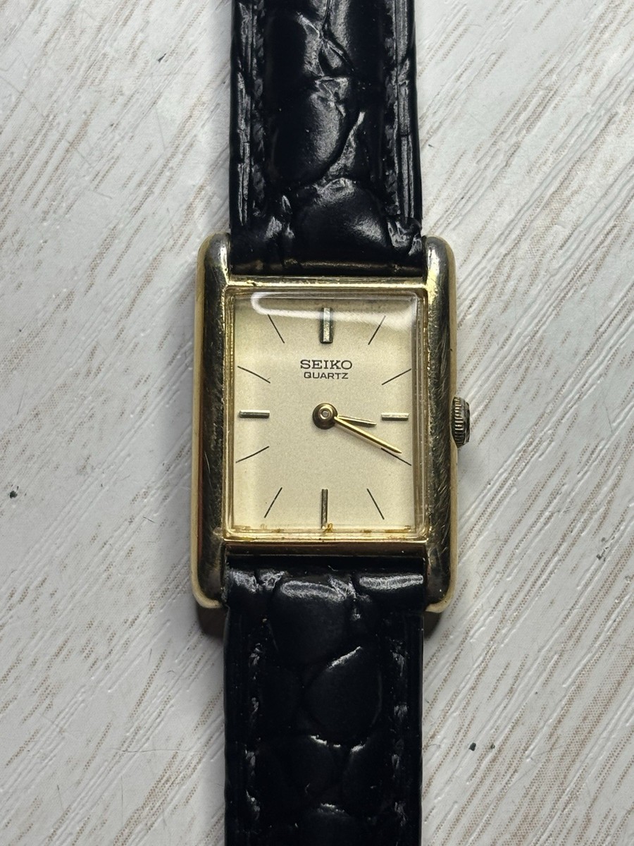 Vintage Ladies Seiko Quartz Tank Watch 18mm Gold Tone Rectangular