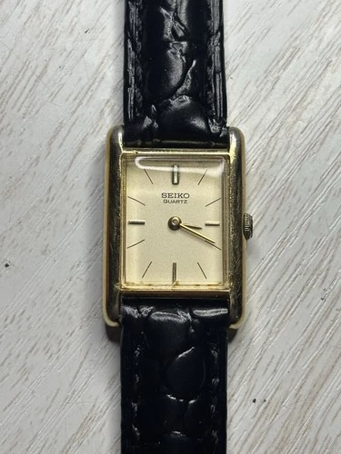 Vintage Ladies Seiko Quartz Tank Watch 18mm Gold Tone Rectangular 2320-6479 R