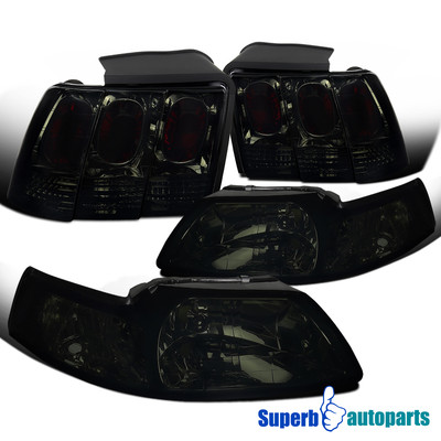 Fits 1999-2004 Ford Mustang V6 GT Headlights+Corner+Tail Brake Lights Smoke Tint
