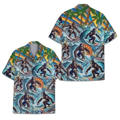 Tropical Cool Bigfoot Surfing Aloha Hawaiian Shirt