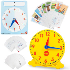Learning Clock Activity Set  8 Double-Sided Activity Cards and 25 Flashcards 