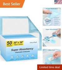 Extra Large 50 Count Quick Drying Leakproof Underpads for Baby  Pets, 30  x 36  