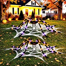 2 Pack 8 Modes 5 FT  Wide  Halloween Giant Spider,Light up Spider with 2