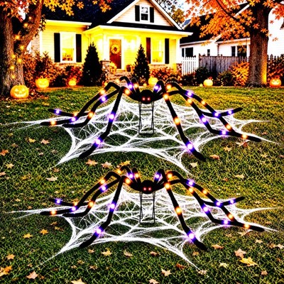 2 Pack 8 Modes 5 FT（Wide） Halloween Giant Spider,Light up Spider with 2