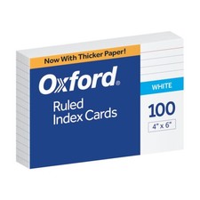 Oxford 4" x 6" Ruled White Index Cards, 100/Pack 4 x 6, 100 cards,