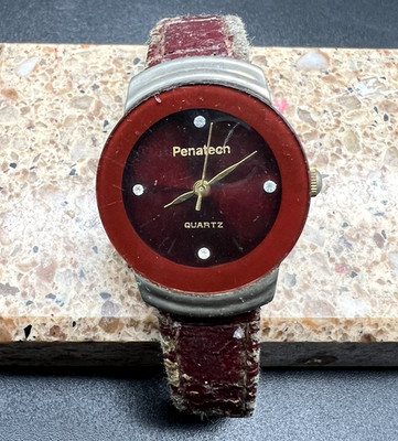 Vintage Penatech Unisex Wrist Watch - Maroon Red with Gold Hand