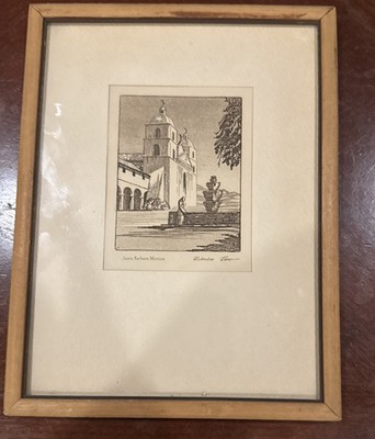 Vintage Richardson Rome Santa Barbara Mission Sketch Painting Used  