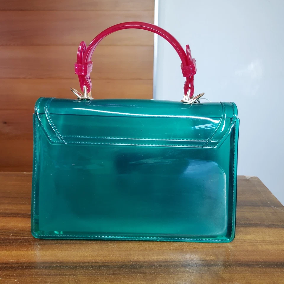 Deluxity 8x6x3" NUEVO Bolso Bandolera Jalea Verde Azulado Transparente Rosa Mango Superior Foto 3 de 4