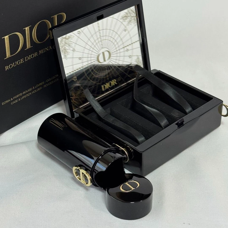 Estojo de embreagem Christian Dior Minodiear apenas preto sem batom com corrente dourada - Imagem 3 de 4