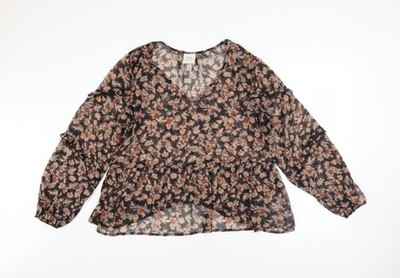 Knox Rose Damen Tunika Bluse Mehrfarbig Blumen Chiffon Größe L
