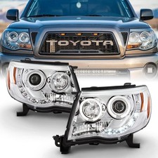 LED Ring Chrome Housing Headlights Driver Passenger for 2005-2011 Toyota Tacoma