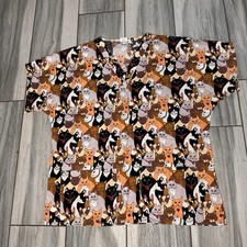 Veterinarian Cartoon Cat Kitten Themed Medical Scrub Top Animal Size Large