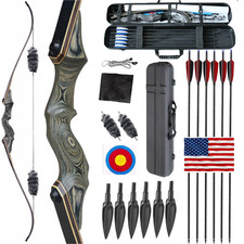 20-60lbs 60" Takedown Recurve Bow Carbon Arrows Turkey Feathers Archery Kit Set 