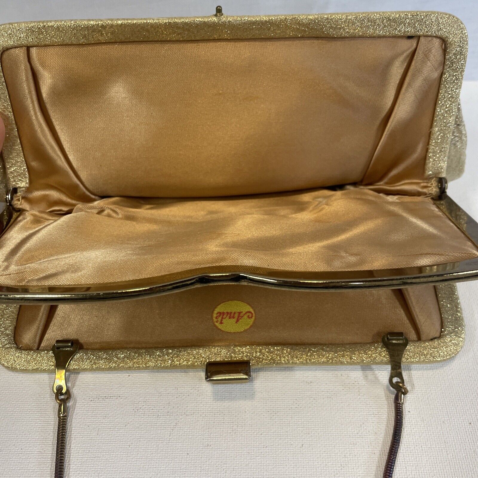 Vintage 60s Gold Shimmer Brocade Handbag Clutch G… - image 4