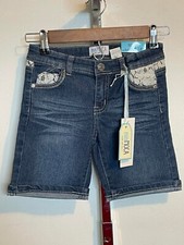 Mini Moca Girls Dark Wash Stretch Crochet Denim Bermuda Shorts New Size 6X