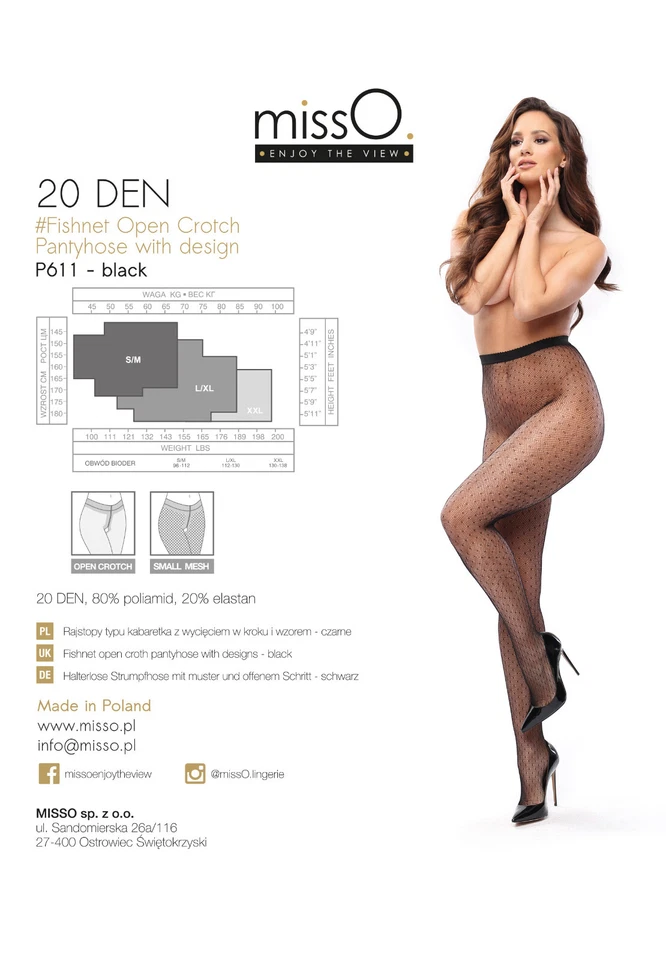 Miss O Ouvert Netzstrumpfhose Schrittoffen, feines Netz + Pünktchenmuster, 20den - Bild 2 von 4