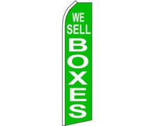 We Sell Boxes Green / White Swooper Feather Advertising Flag