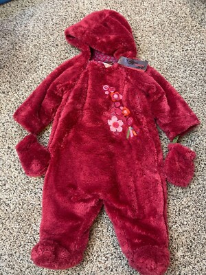 catimini girls red plush snowsuit with detachable mittens 9 month NWT