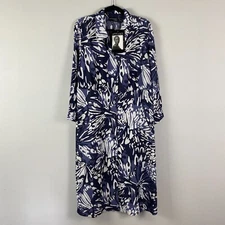 Attitudes by Renee Printed Button Front Dress Size Petite Large Blue White
